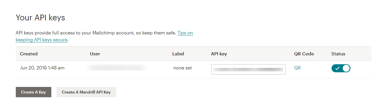 Mailchimp list api keys