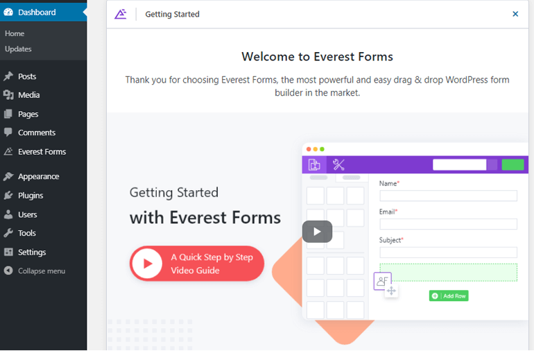 Welcome Page Everest Forms