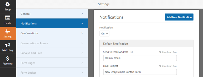 Notifications Tab Everest Forms