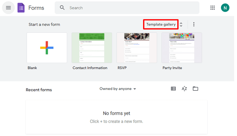 Template Gallery Button Google Forms