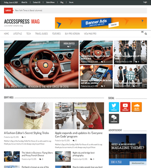 Accesspress Mag Modern Design Free WordPress Theme