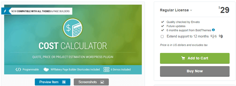 Cost Calculator Add to Quote WordPress Plugin