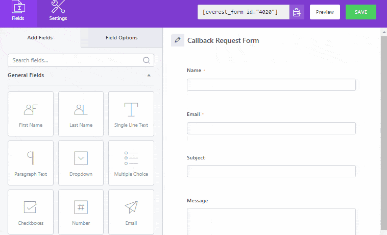 Drag and Drop Form Fields to Create WordPress Request a Call Back Form