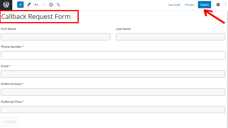 Publish Call Back Request Form