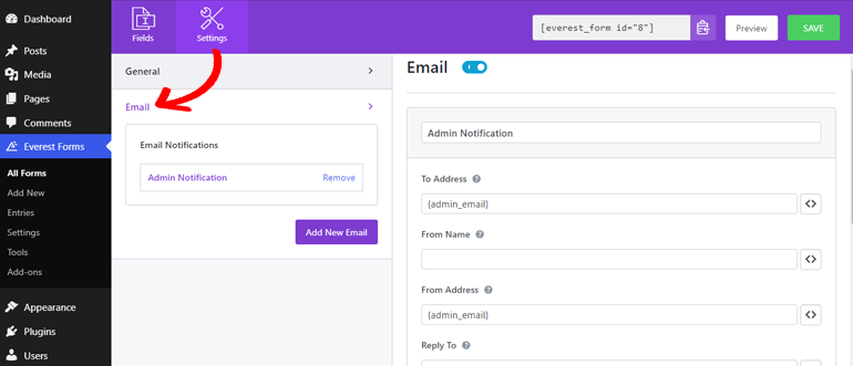 Leave Request Form Email Settings