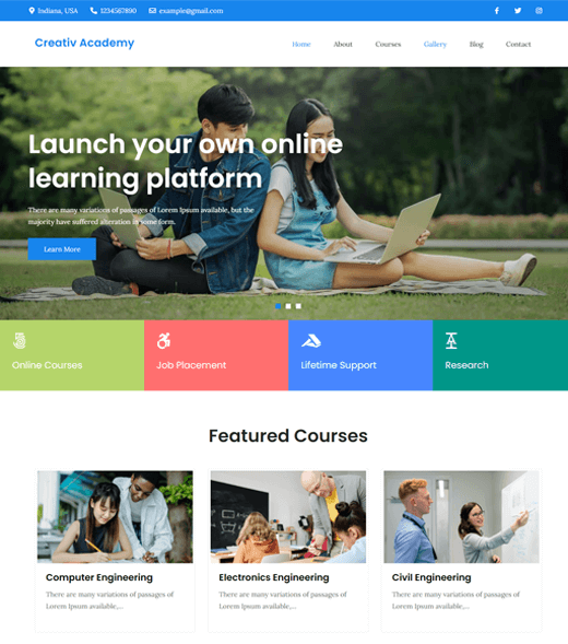 Creativ Academy - WordPress Free LMS Theme