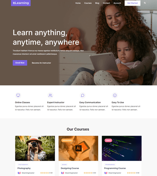 eLearning by Masteriyo - One of the Best Free WordPress LMS Themes