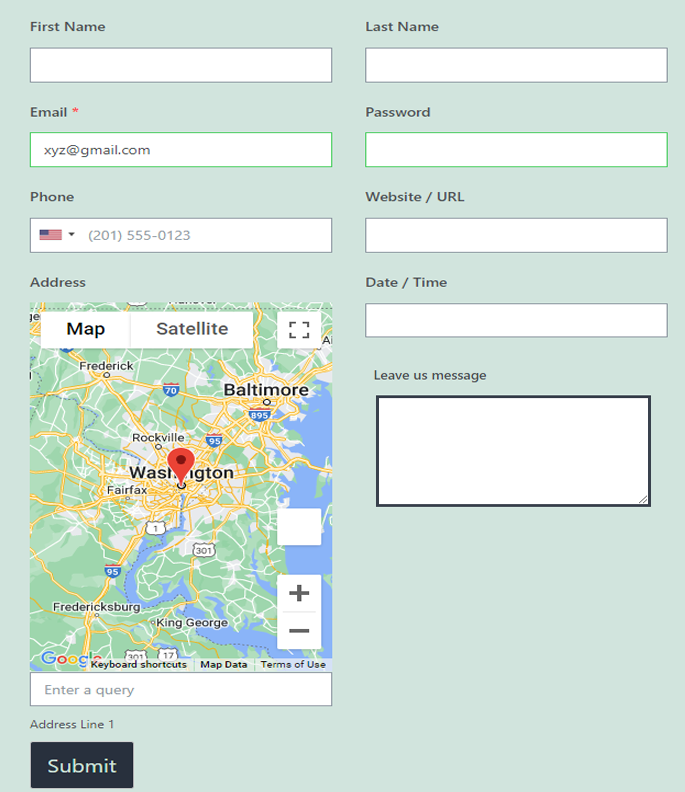 Showing Contact Form With Google Maps
