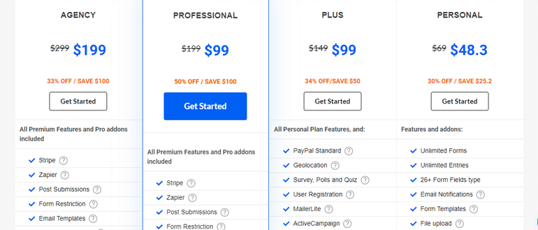 Pricing Plans for Everest Forms Pro