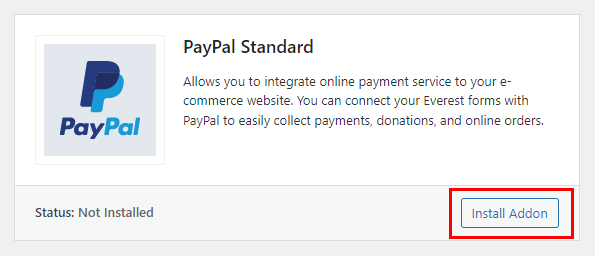 Install PayPal Addon