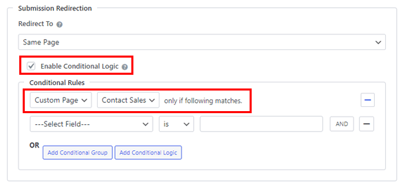 Enable Conditional Redirection After Form Submission