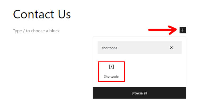 Add Shortcode Block to Contact Us Page