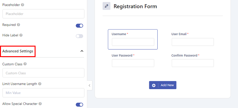 Advanced Form Settings in User Registration