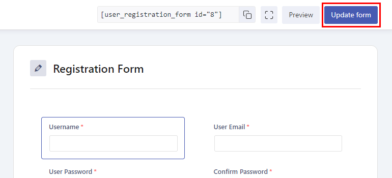 Update Form in User Registration WordPress