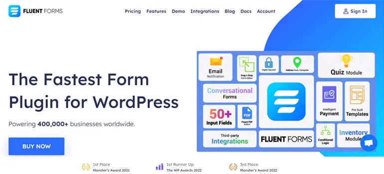 Fluent Forms Homepage