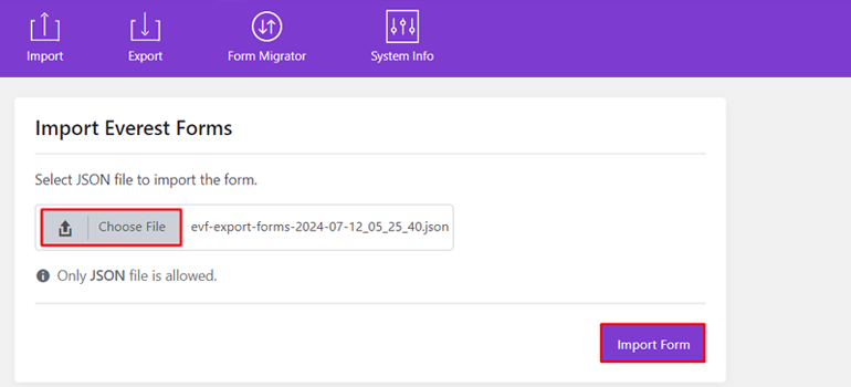 Click on Choose File to Import